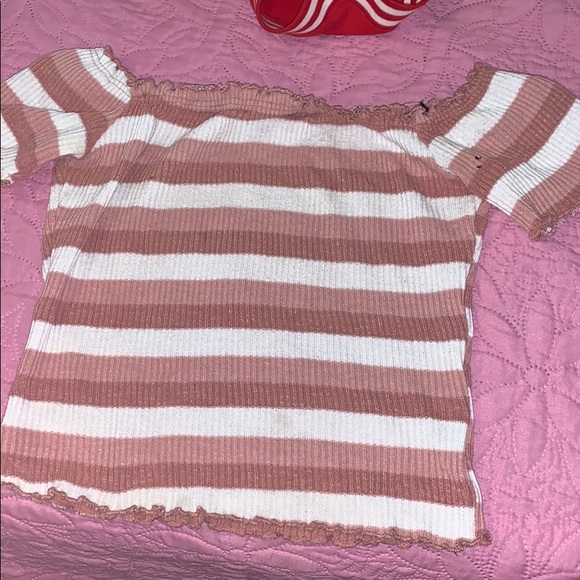 Agaci White nude stripe off shoulder crop top - Picture 2 of 2